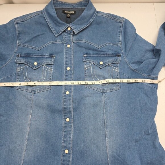 True Religion Womens Western Denim Shirt Plus Size XXL NWT Rodeo Line Dance - Picture 8 of 11